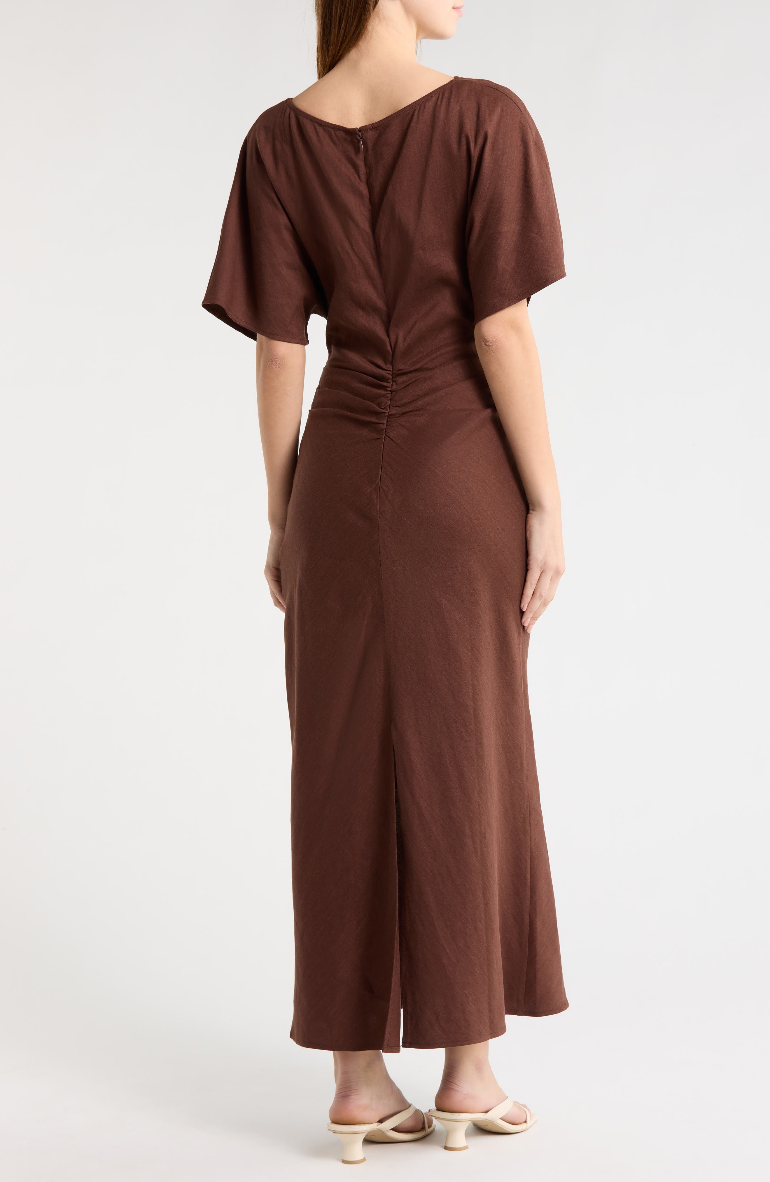 staud amelie ruched midi dress Amelie ruched wool-blend midi dress - black