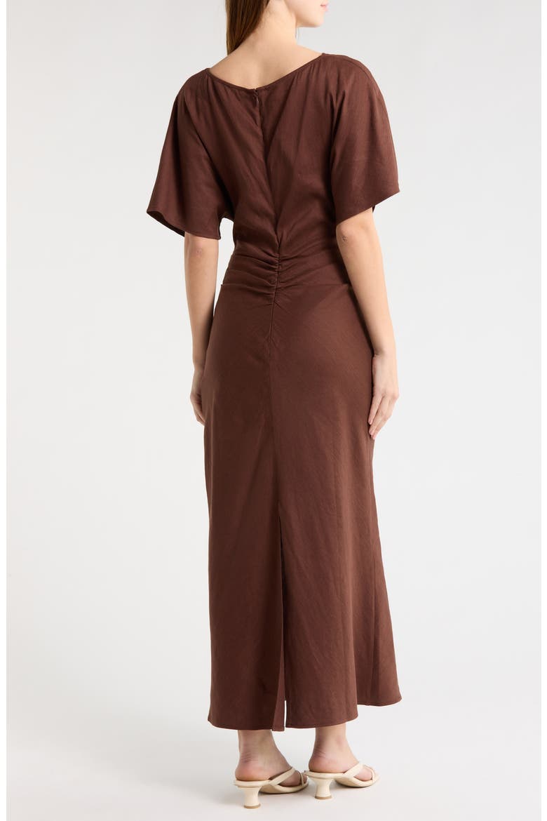 Amelie Ruched Waist Linen Blend Dress, Alternate, color, DARK OAK