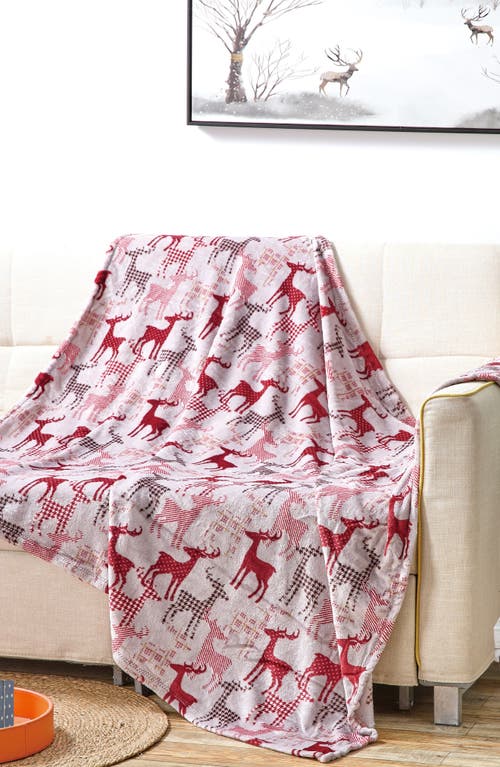 Luxury Home Tan Reindeer Plush Fleece Throw Blanket In Multi