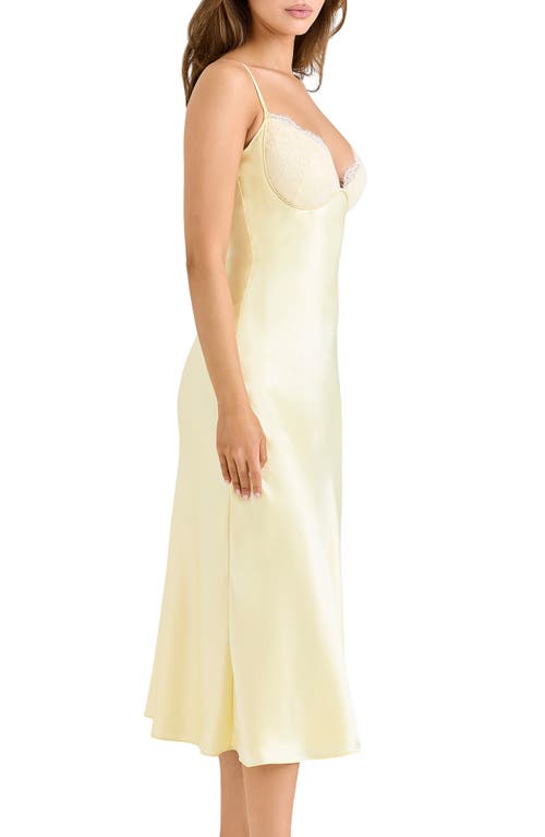 House Of Cb Felicity Lace & Satin Midi Dress In Yellow