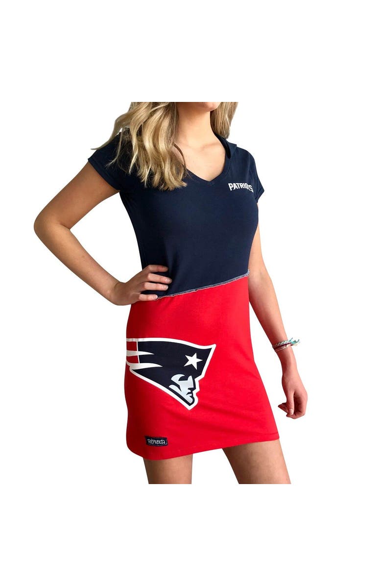 REFRIED APPAREL Women's Refried Apparel Navy/Red New England Patriots Sustainable Hooded Mini Dress, Alternate, color, 