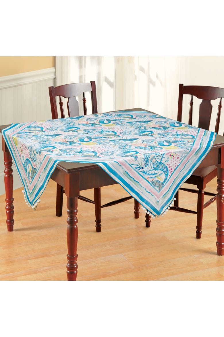 Mermaid Garden Table Topper 54" x 54", Main, color, Blue