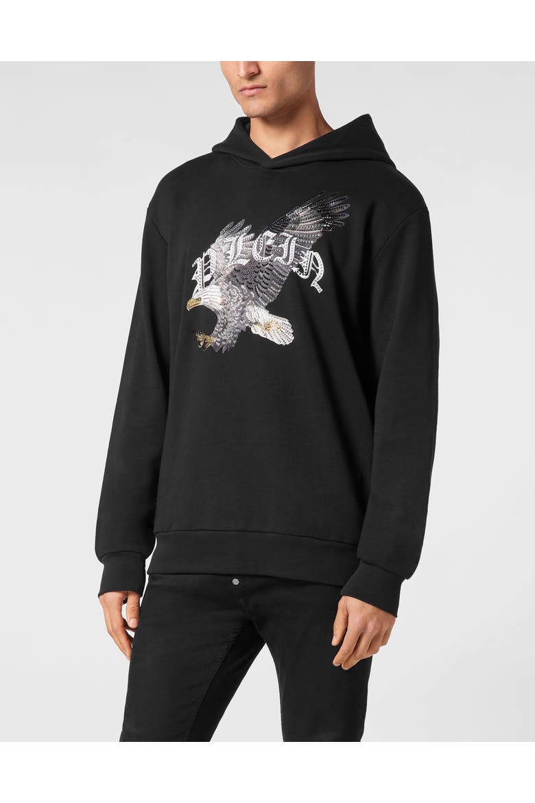 Hooded Sweatshirt Eagle Men, Main, color, black