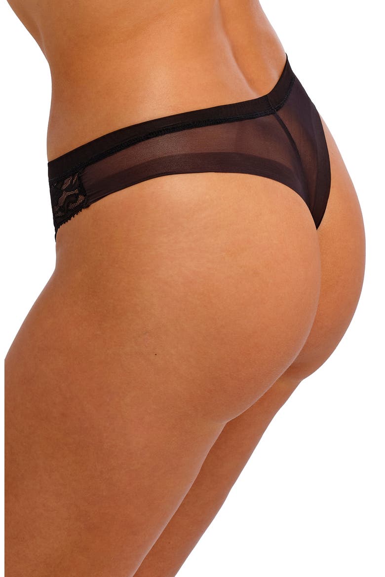 Abellia Lace & Mesh Thong, Alternate, color, BLACK