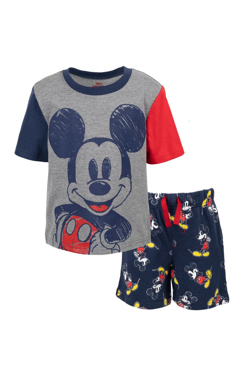 Disney Mickey Mouse 2-Piece T-Shirt and Shorts Set, Main, color, Mickey Grey Navy