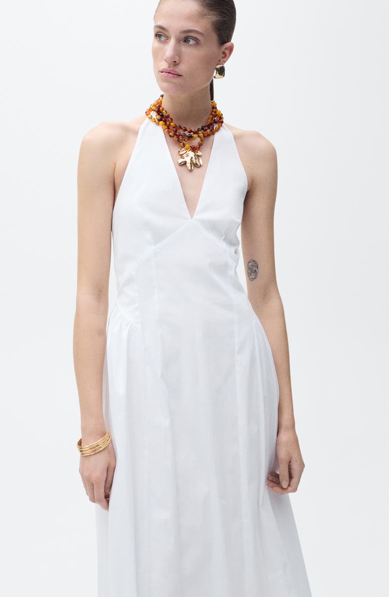 MANGO Cotton Blend Halter Midi Dress, Alternate, color, Off White
