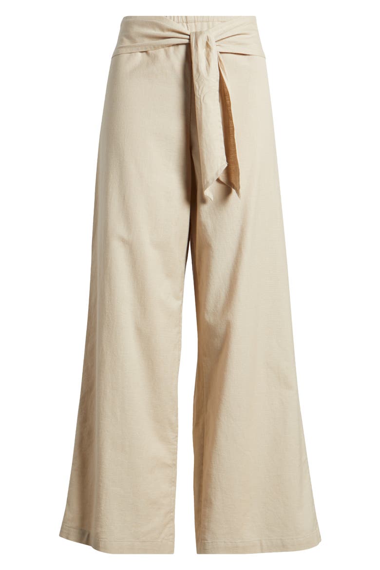 Florencia Tie Waist Wide Leg Cotton & Linen Pants, Alternate, color, AIRDRY CLAY