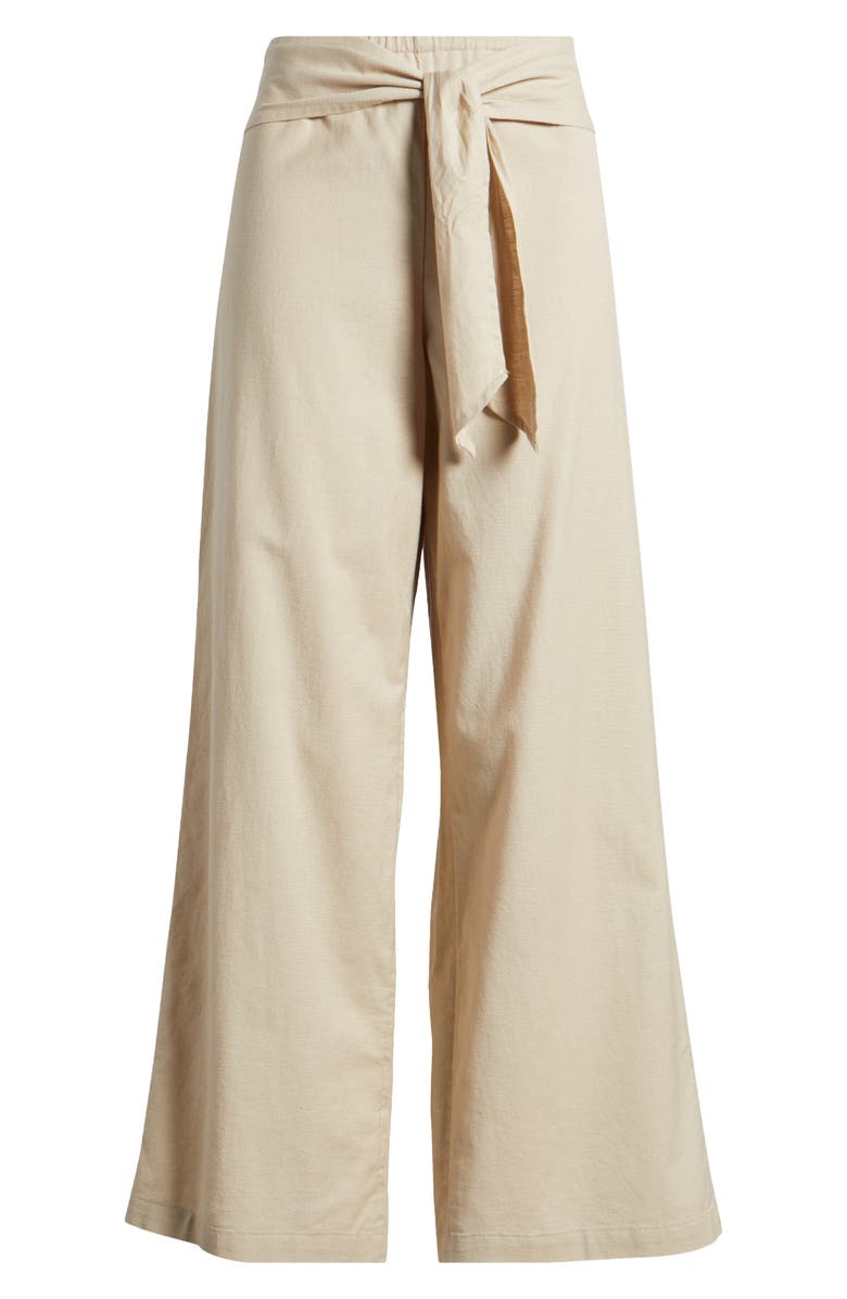 beachlunchlounge Florencia Tie Waist Wide Leg Cotton & Linen Pants, Alternate, color, Airdry Clay