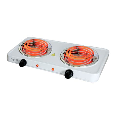 Electric Easily Portable Ultra Lightweight Dual Coil Burner Cooktop Buffet Range in White