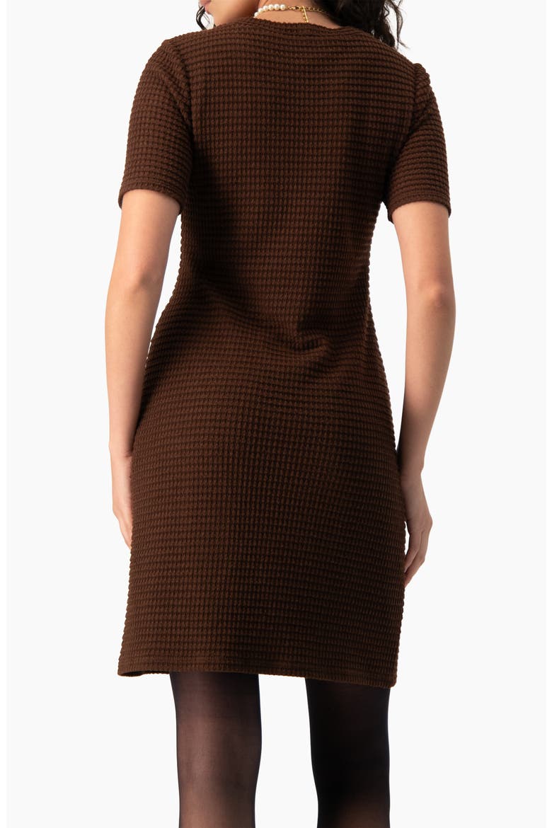 Textured Waffle-Knit Shift Short-Sleeve Mini Dress, Alternate, color, Brown