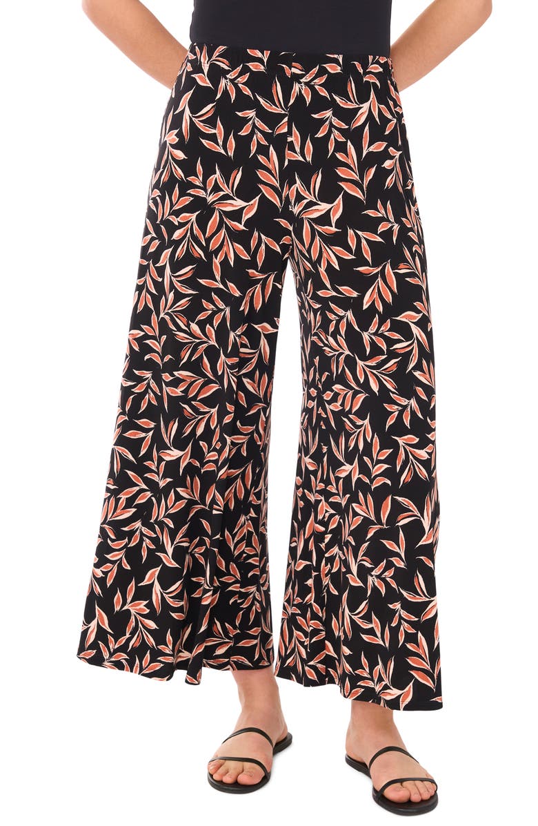 Vince Camuto Print Pull-On Wide Leg Pants, Main, color, Rich Black