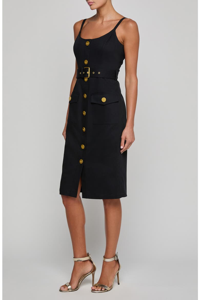 Ida Sleeveless Belted Stretch Cotton Dress, Alternate, color, BLACK