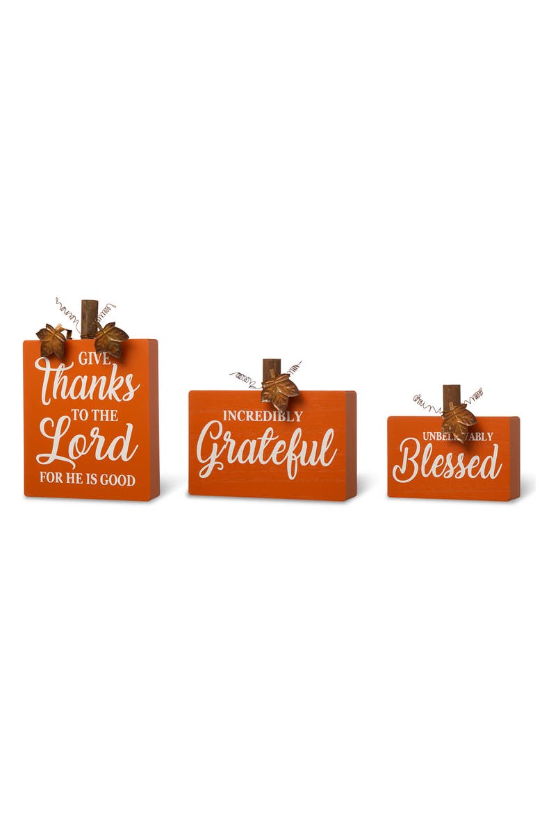 3PK Fall Wooden Pumpkin Table Decors, Main, color, Orange