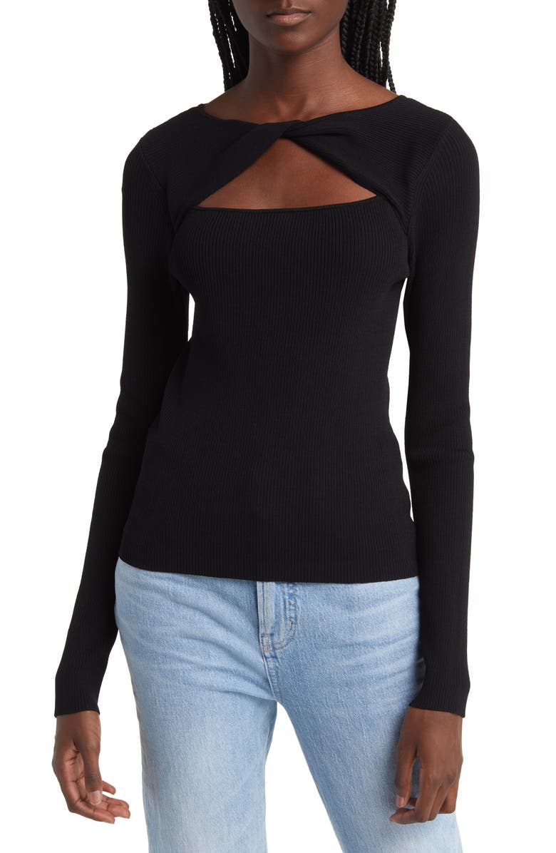Rails Erina Rib Twist Front Cutout Top, Main, color, Black