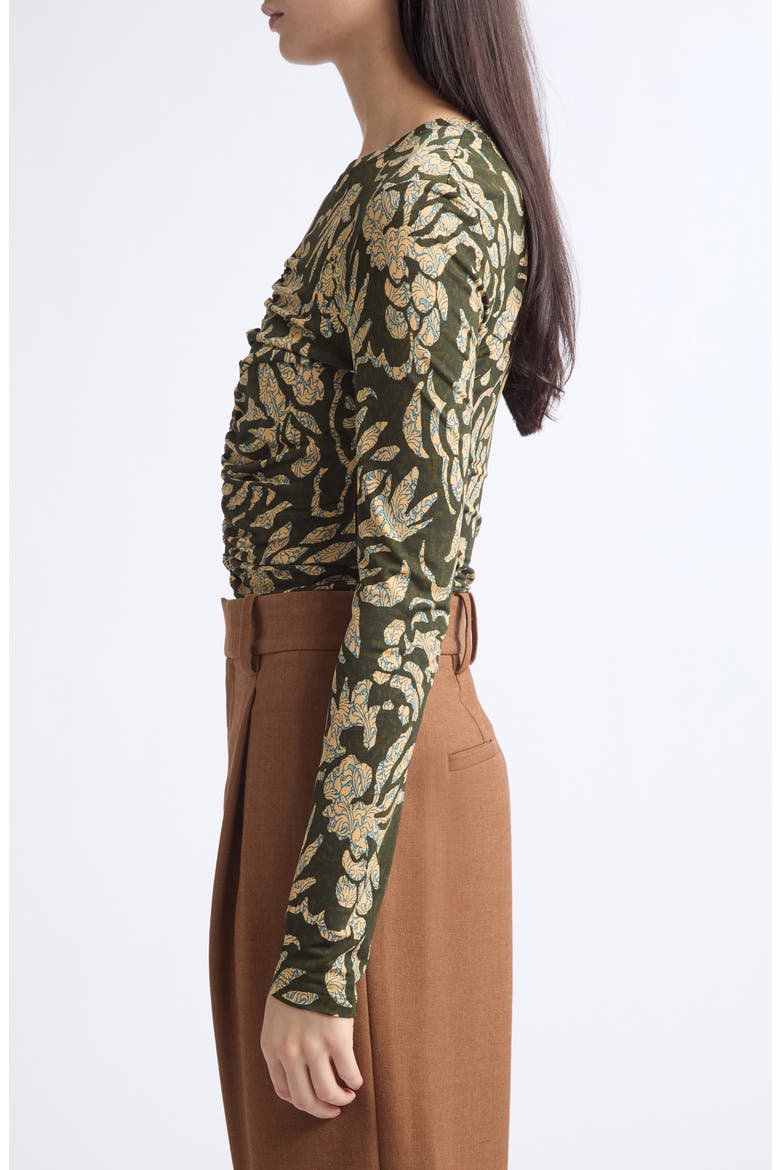 Asha Floral Center Ruched Knit Top, Alternate, color, KHAKI FLORAL