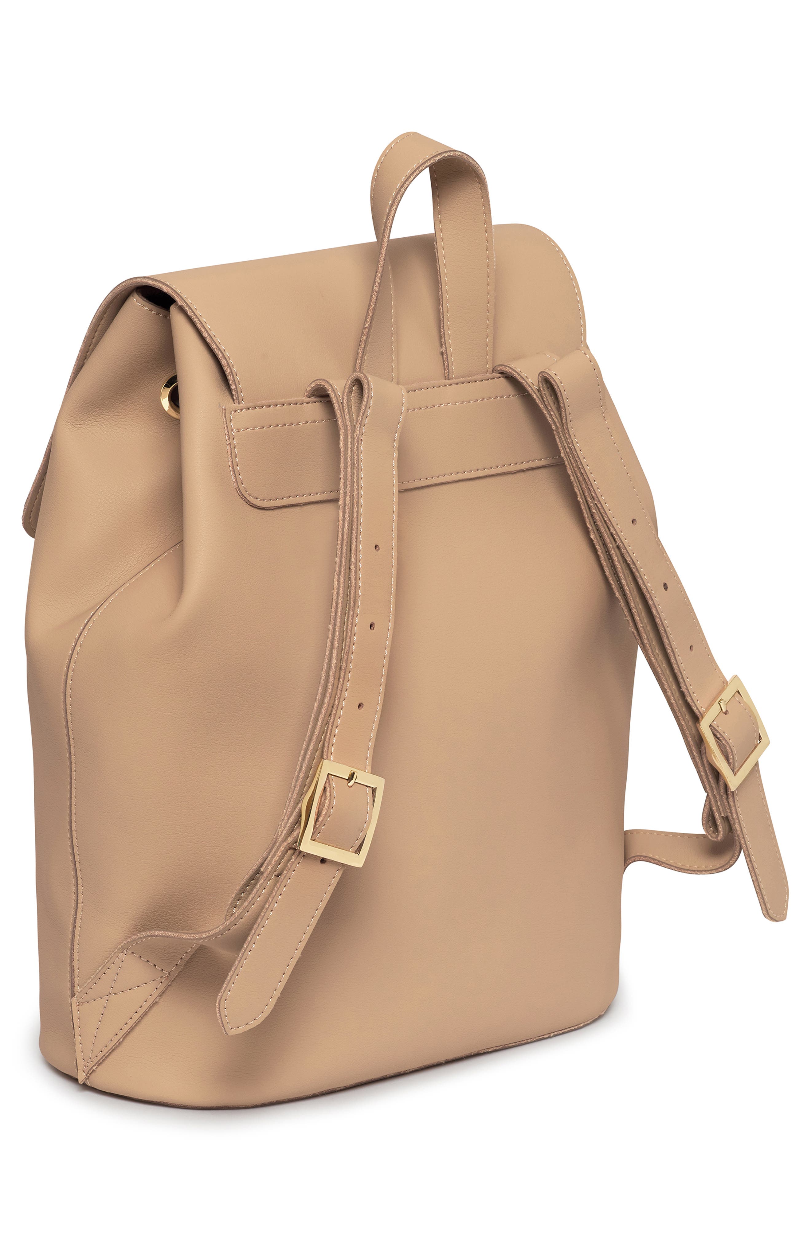 Copperfield Drawstring Faux Leather Backpack, Alternate, color, BEIGE