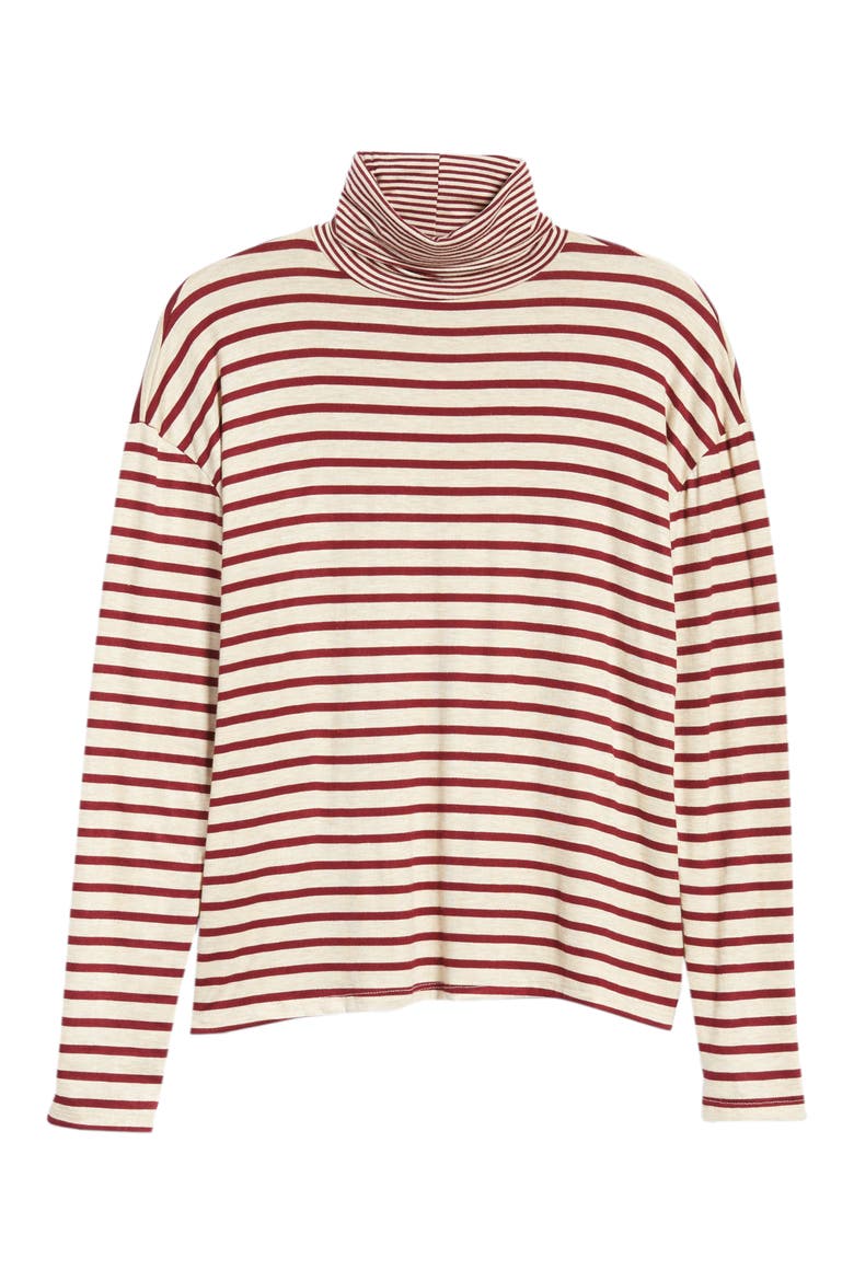 Mixed Stripe Turtleneck Top, Alternate, color, WINE/ OATMEAL