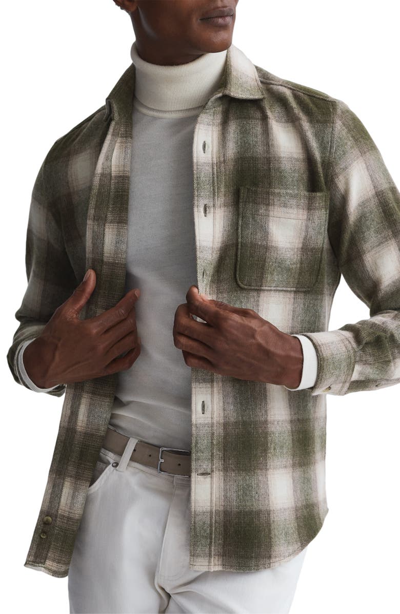 Reiss Novelli Plaid Wool Blend Button-Up Shirt, Main, color, 