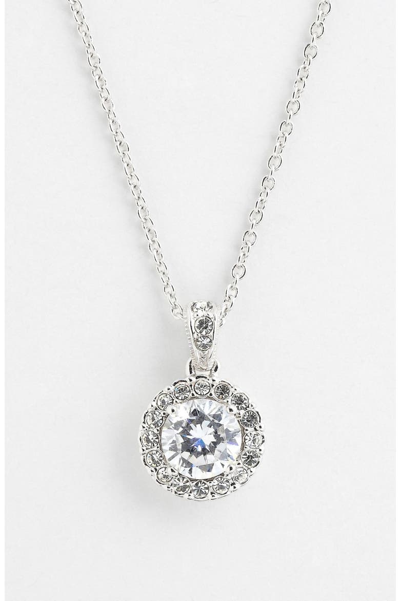 Framed Round Cubic Zirconia Necklace (Nordstrom Exclusive), Main, color, SILVER