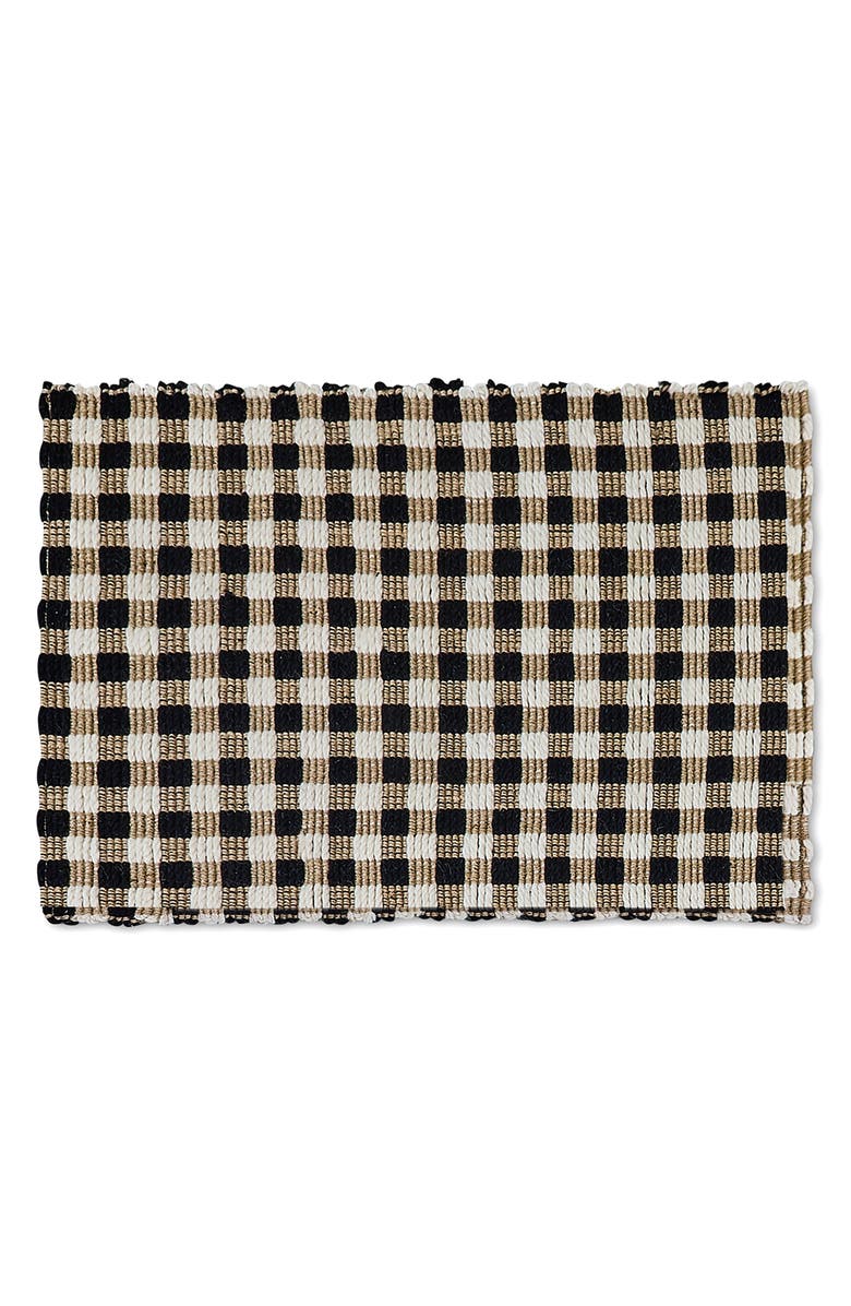 MACKENZIE CHILDS Natural Black & White Checked Rug, Main, color, Beige