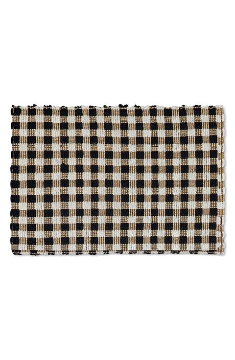 Natural Black & White Checked Rug