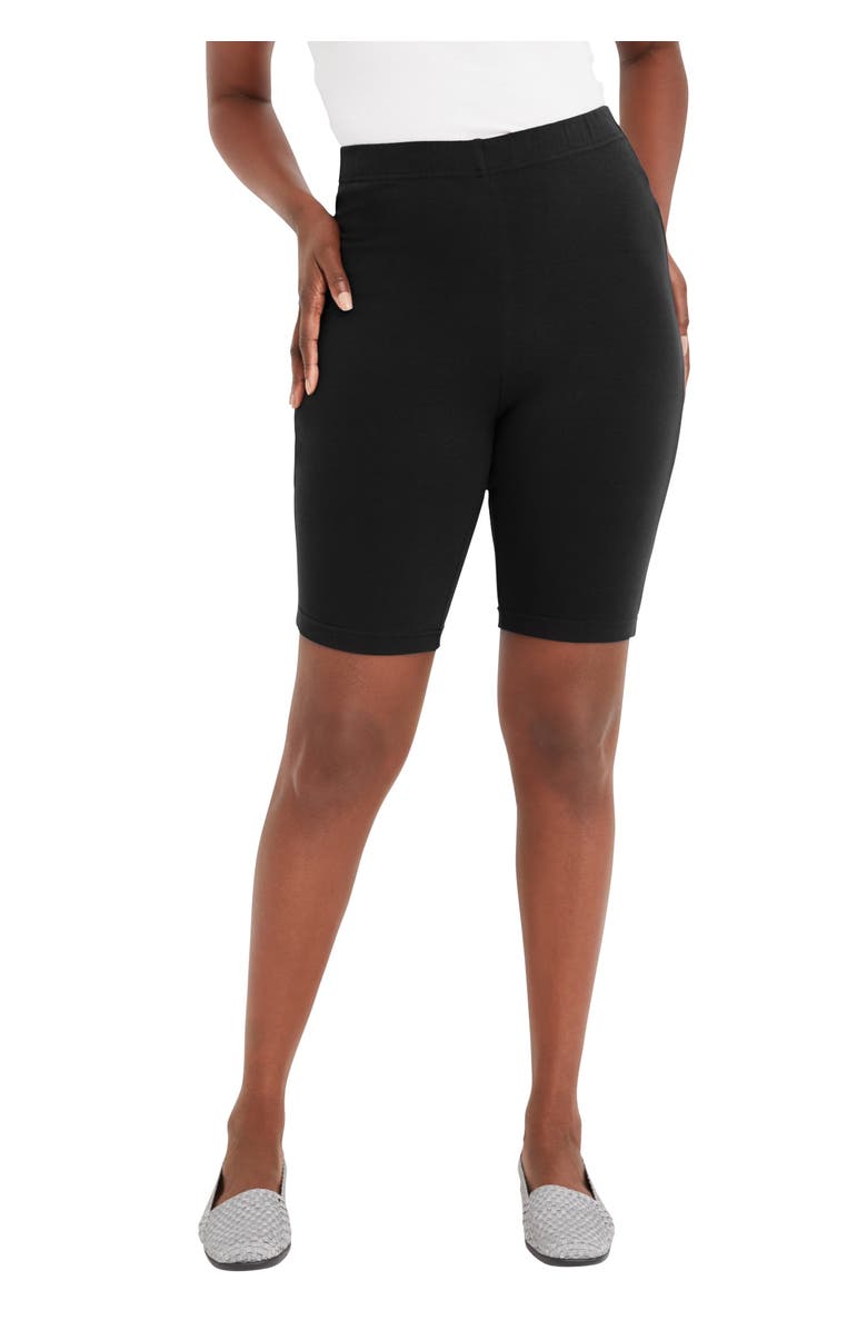 Jessica London Everyday Stretch Cotton Bike Short, Main, color, Black