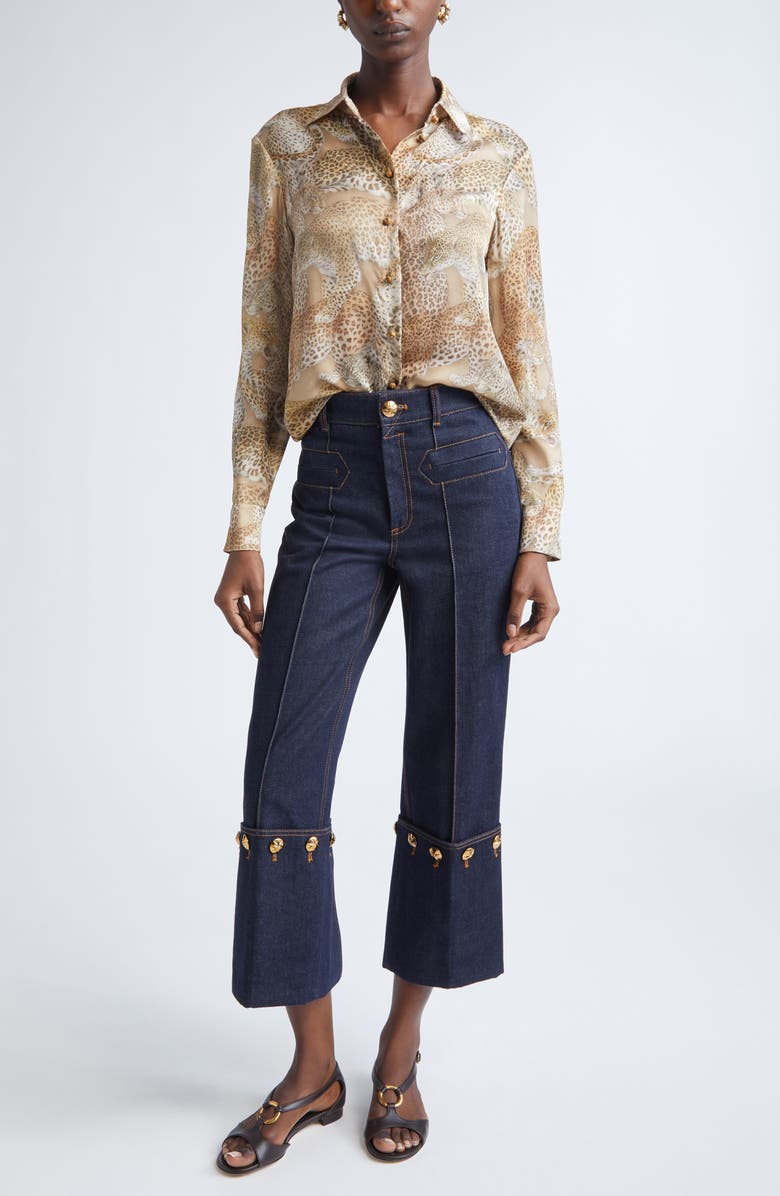 Zimmermann Rebellion Relaxed Silk Button-Up Shirt, Alternate, color, Latte Leopard