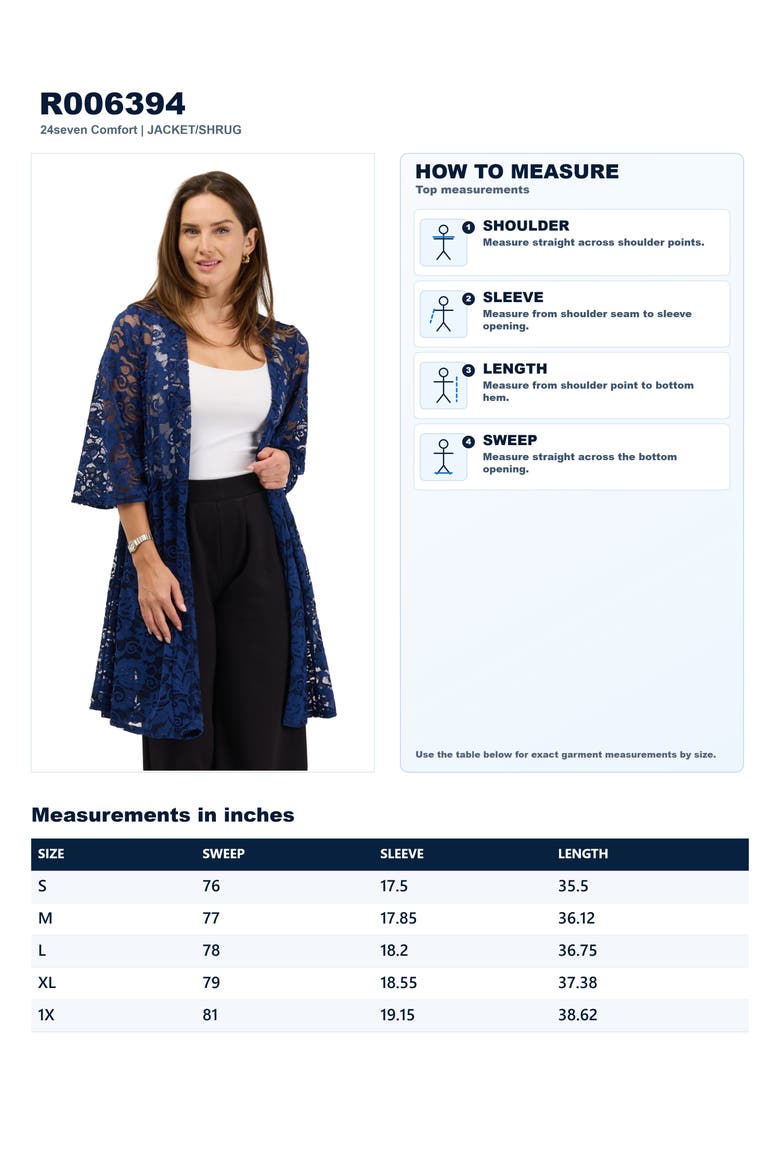 Elevate Womens Lace Open Front Three-quarter Sleeves Jacket, Alternate, color, Navy