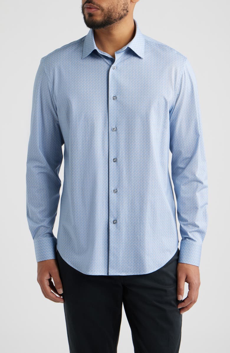 Bugatchi James OoohCotton<sup>®</sup> Linked Medallion Print Button-Up Shirt, Main, color, Air Blue