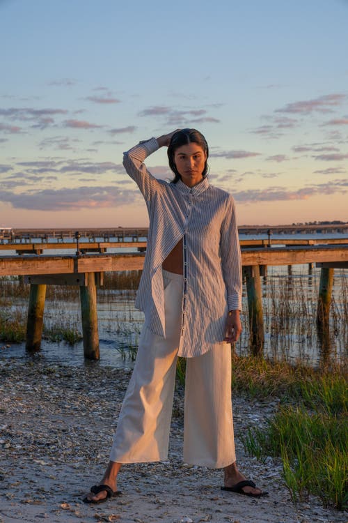 Ansea The Twill Wide Leg Pant In Bone