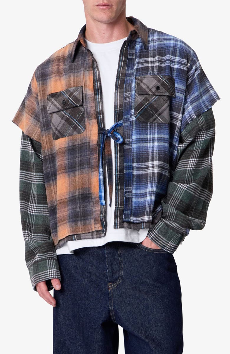 mnml Knot the Mix Tie Front Flannel Shirt, Alternate, color, Grey Multi