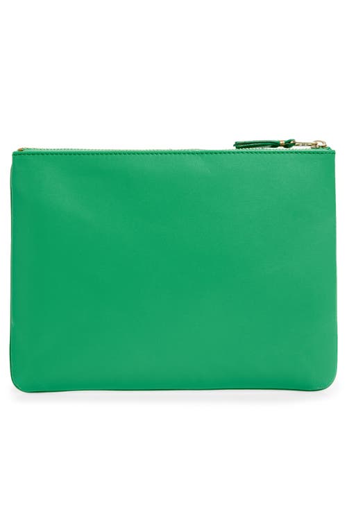 Comme Des Garçons Medium Classic Leather Zip-up Pouch In Green