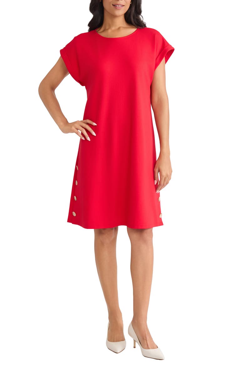 Side Button Swing Dress, Main, color, DEEP ROUGE