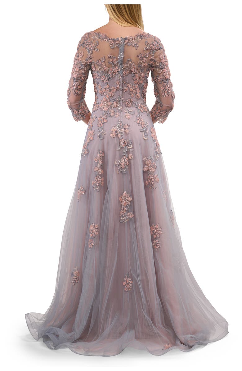 La Femme Two Tone Tulle A-line Dress with Beaded Lace Applique, Alternate, color, Pink/Silver