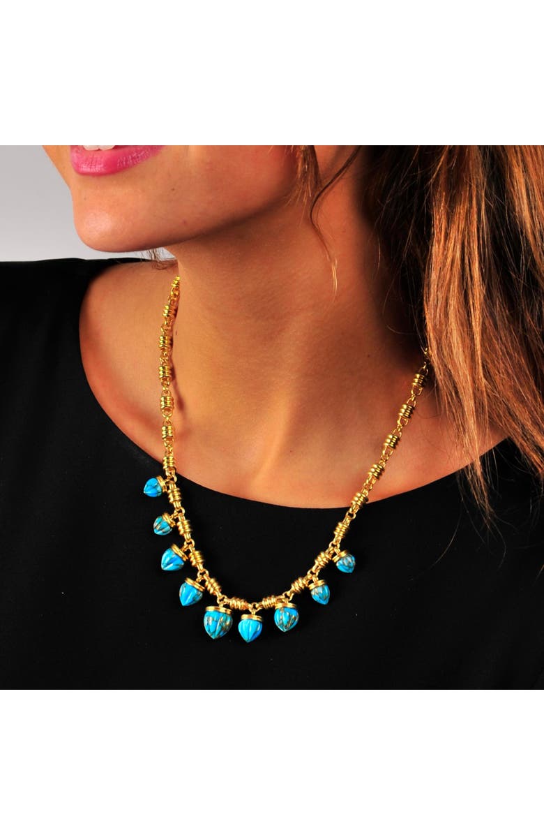 LuvMyJewelry Sunshine Twist Design Yellow Gold Plated Silver Turquoise Gemstone Studded Necklace, Alternate, color,