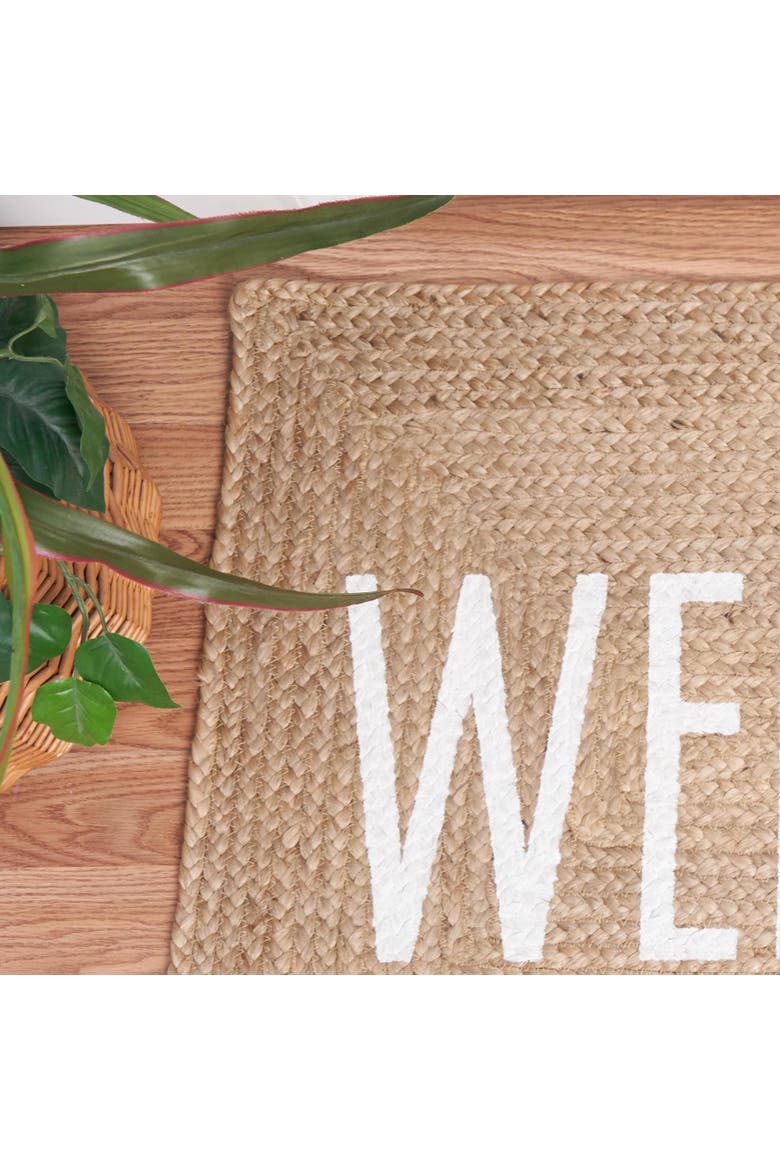 "WELCOME" 100% Jute Braided Indoor/Outdoor Rug, Alternate, color, Brown