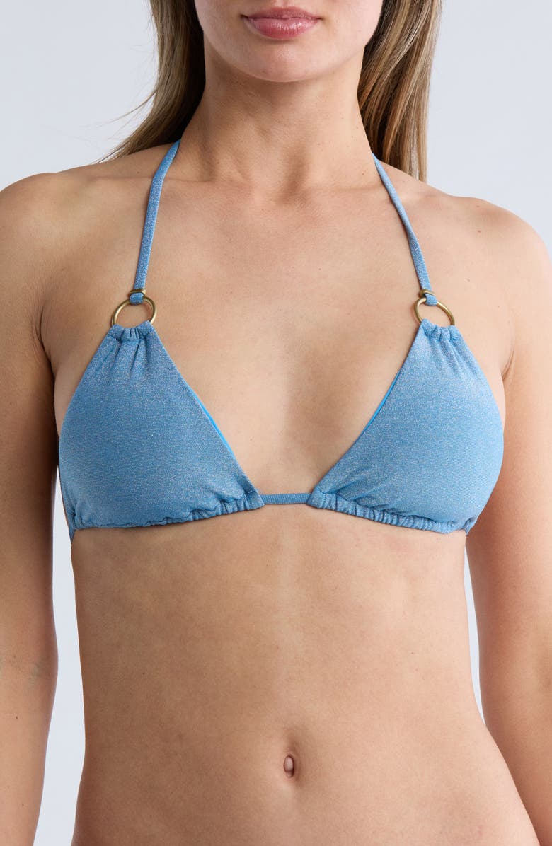 Vitamin A<sup>®</sup> Cosmo Ring Detail Metallic Triangle Bikini Top, Main, color, Ocean