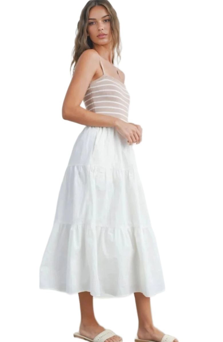 Knit and Lounge Knit Bodice Tiered Midi Dress with Spaghetti Straps, Alternate, color, 