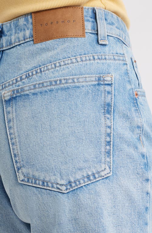 Topshop Editor High Waist Mid Thigh Denim Shorts In Blue