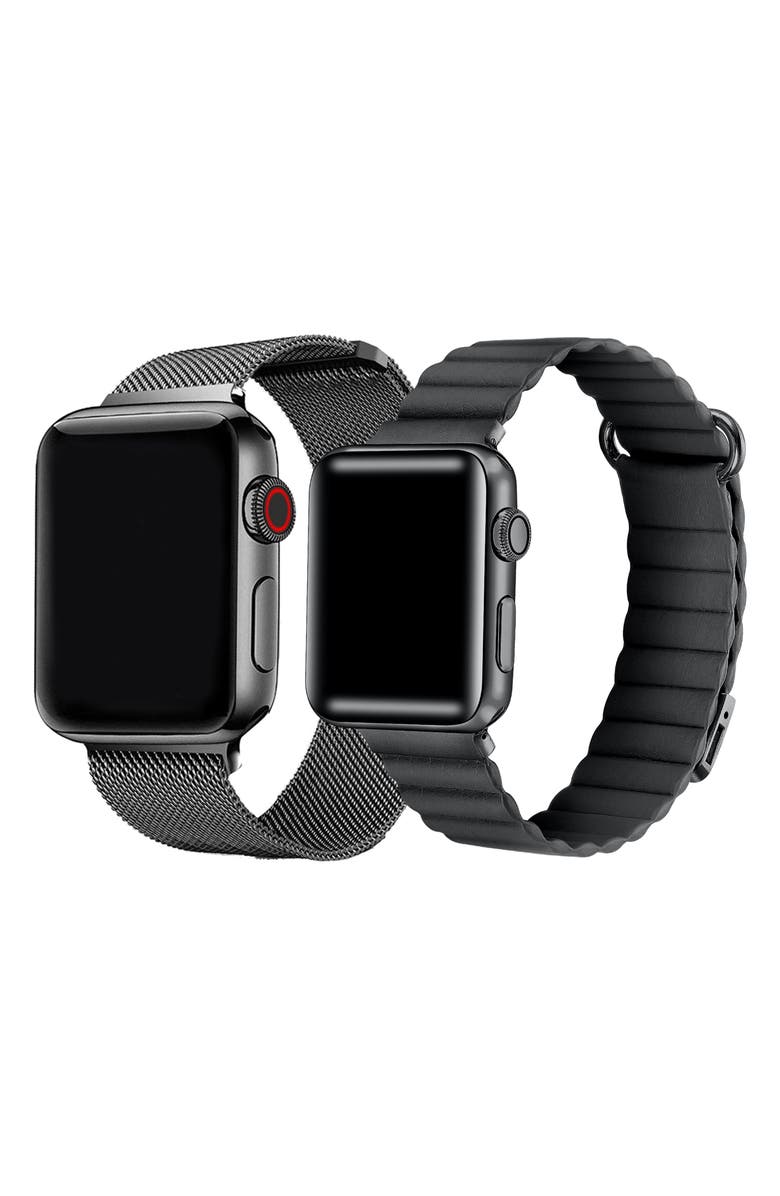 The Posh Tech Assorted 2-Pack Leather & Stainless Steel Mesh Apple Watch<sup>®</sup> Watchbands, Main, color, Assorted