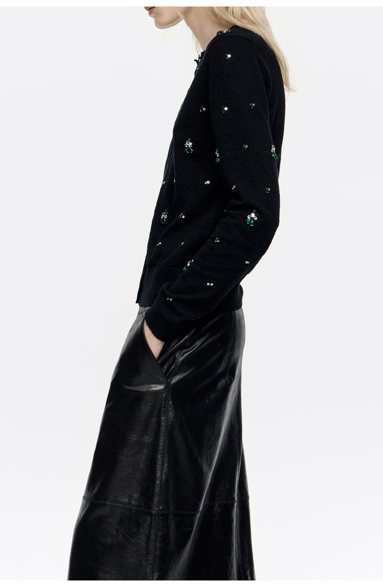 Bimba y Lola Fitted Rhinestones Cardigan, Alternate, color, Black