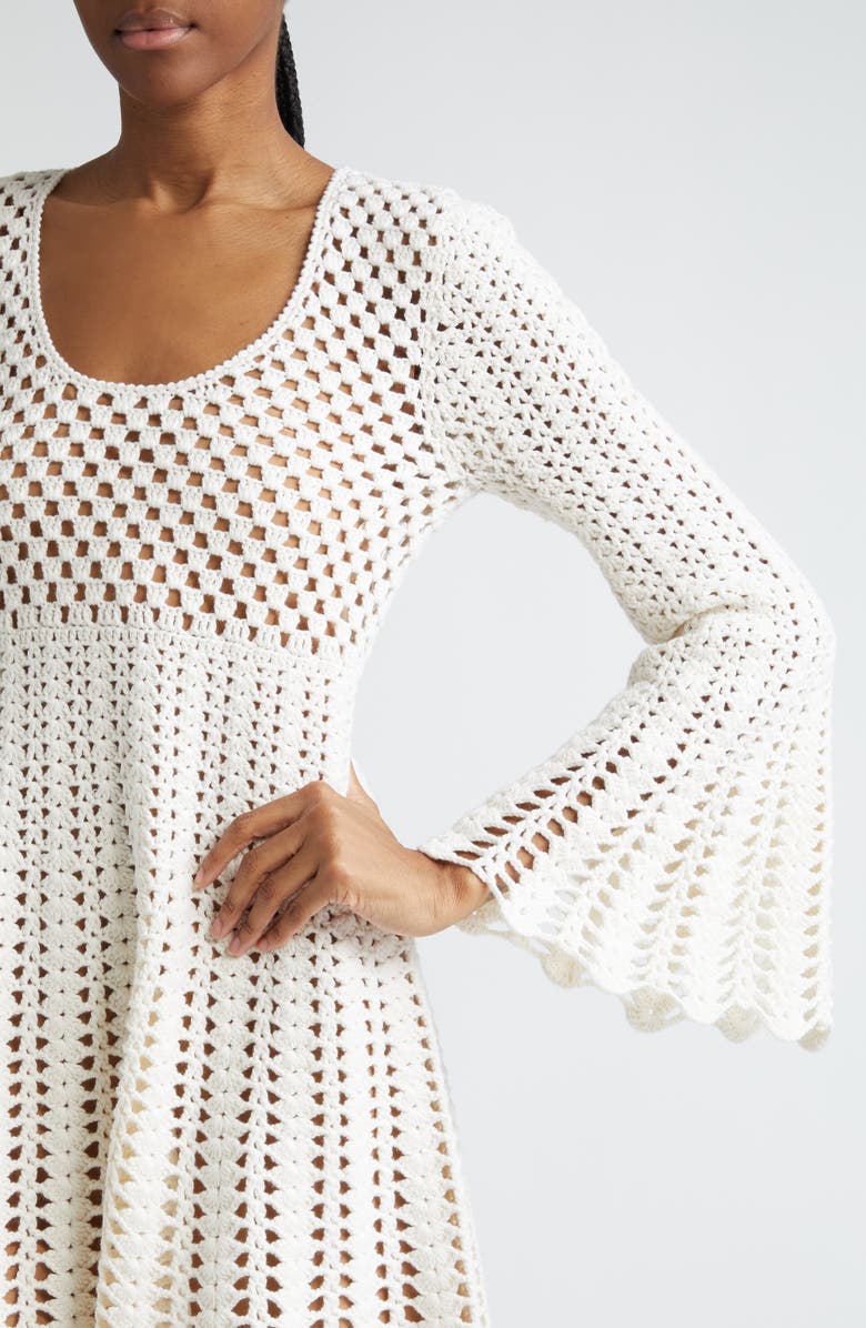 Michael Kors Collection Long Sleeve Cashmere & Cotton Crochet Dress, Alternate, color,