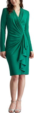 Tadashi Shoji Ruffle Side Drape Long Sleeve Cocktail Dress