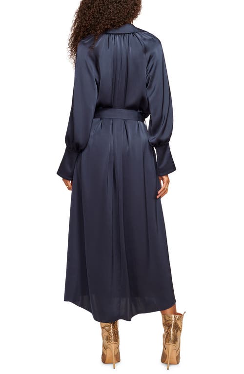 Ramy Brook Cecilia Belted Long Sleeve Satin Dress In Blue