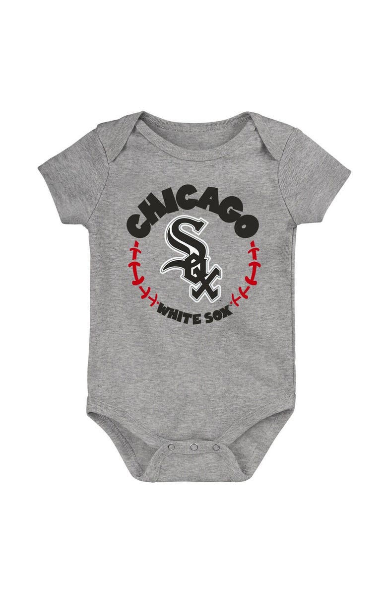 Outerstuff Infant Black/White/Heather Gray Chicago White Sox Biggest Little Fan 3-Pack Bodysuit Set, Alternate, color, Black