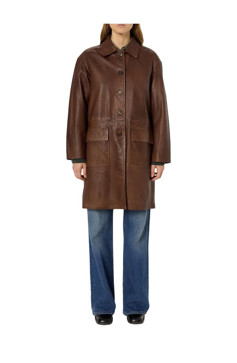 GERARD DAREL Madyson Long Leather Jacket, Alternate, color, Cigar