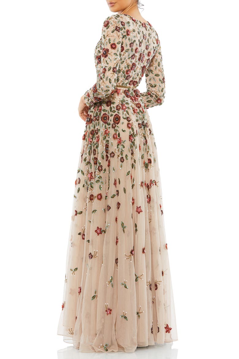 Embellished High Neck Long Sleeve A Line Gown, Alternate, color, ANTIQUE ROSE