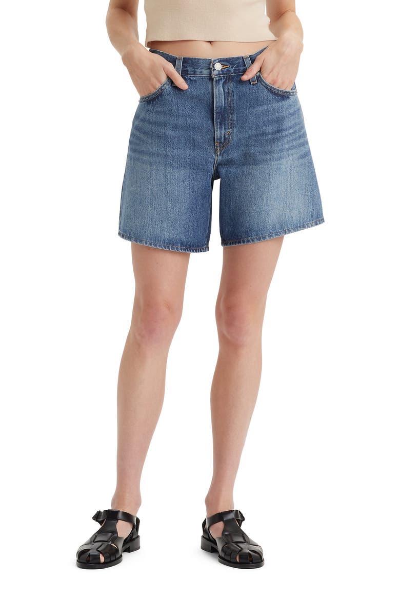 Baggy High Waist Mid Thigh Denim Shorts, Main, color, WORN MEMORY SHORT