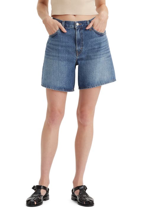 Baggy High Waist Mid Thigh Denim Shorts (Worn Memory)