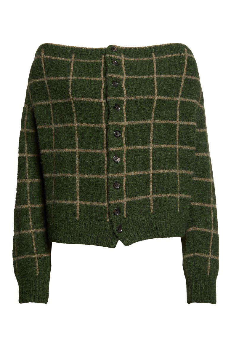 Off the Shoulder Grid Cashmere Cardigan, Main, color, DARK GREEN